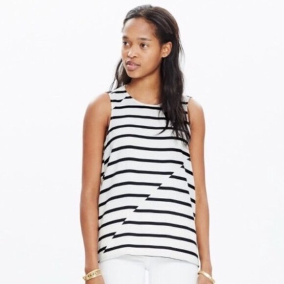 Madewell Area Tank XXS Ivory & Black Striped Shell - Picture 1 of 6